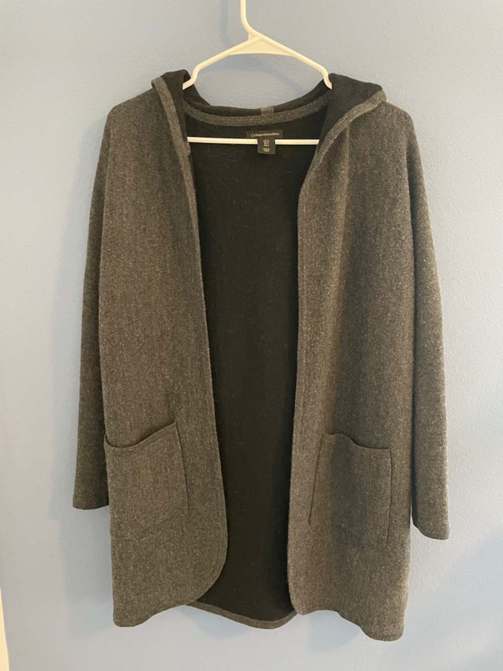 Cozy Wool Hooded Open Cardigan - Charcoal Gray